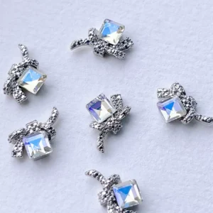 Iridescent square nail rhinestones with reflective holographic sheen