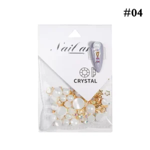 Iridescent pearl nail charms set with multicolor crystal accents