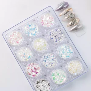 Colorful glitter hexagon flakes for creative nail art, holographic shine, and vivid hues