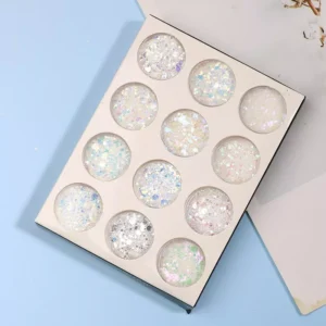 Holographic glitter dust set packed in white box – iridescent multi-color view