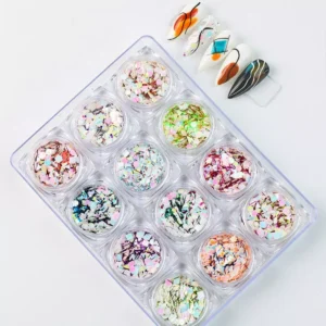 Full holographic nail sequin kit with abstract nail art swatches