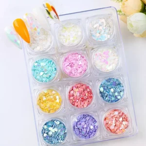 12-box pastel love nail glitter set with display tips
