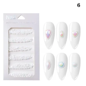 Set of iridescent white pearl and gem-shaped nail charms in unique shapes
