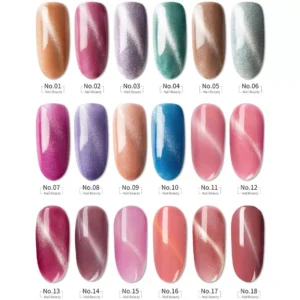 3D magnetic cat eye polish swatches in pink, violet and nude tones