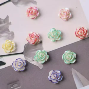 Mixed 3D Iridescent Rose Nail Charms in yellow, red, green, and purple variants