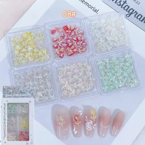 Nail decorations set 08# Iridescent Rose Vine Mix with glossy embossed rose branch shapes in soft tones