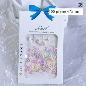 Irregular pastel bow nail charms in soft candy tones – 100pcs, 6×5mm