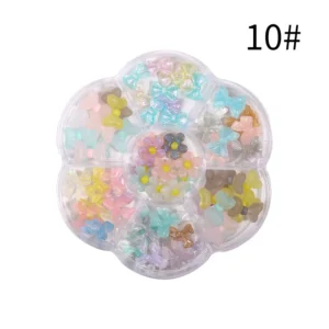 Transparent jelly bows with glitter finish and flower center pieces