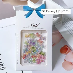 Retail packaging of jelly bow nail charms set with 30 pieces in display window