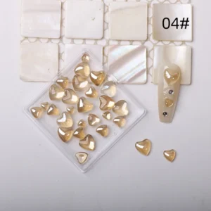 Honey beige Jelly Heart Nail Crystals with glowing shimmer