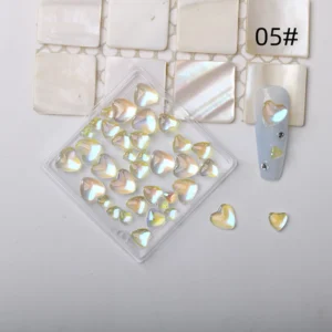 Yellow-toned iridescent Jelly Heart Nail Crystals with candy finish