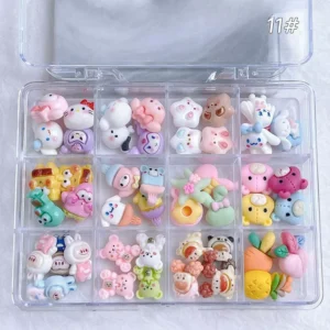 3D cute animal and dessert nail charms in soft pastel tones
