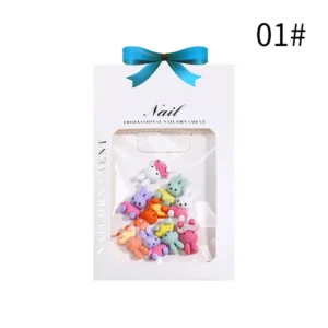 Kawaii resin nail charms featuring rainbow-colored cartoon bunnies
