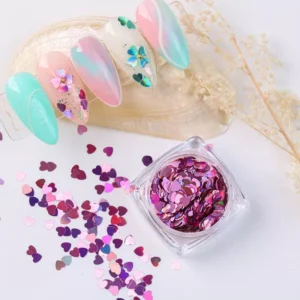 Red and pink heart sequins scattered with nail display
