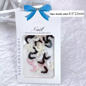Double-sided 3D resin lace nail ornaments in pink, ivory, and black