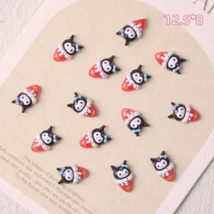 Red-cone Kuromi resin nail charms with white and black accents, size 12.5×8mm