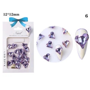 Lavender crystal heart on ivory nail tip