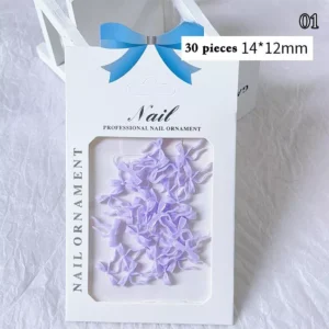 Lavender bow ribbon nail charms in a professional packaging with 30 pieces