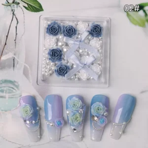 Romantic nail embellishment kit with soft lavender and white roses