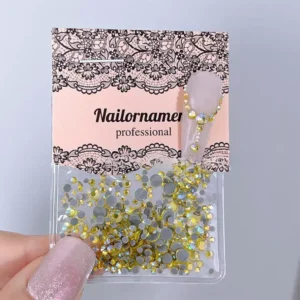 Bright yellow flatback crystals for nail art with iridescent coating