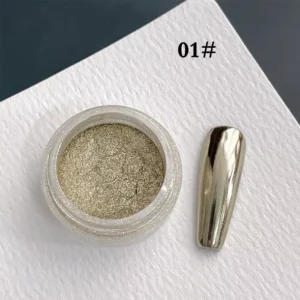 Light gold Mirror Chrome Nail Powder with mirror-finish nail result