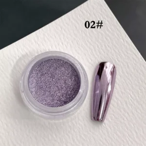 Light lilac Mirror Chrome Nail Powder with smooth violet chrome swatch