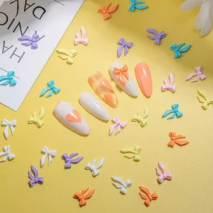 Mixed shape long tail pastel bow nail accessories