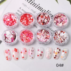Valentine-inspired nail glitter with hearts, flowers, and butterflies