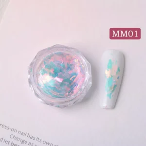 Iridescent pink and mint green Aurora Opal Nail Glitter