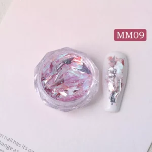 Aurora Opal Nail Glitter MM09 – pink iridescent flake powder with reflective shimmer