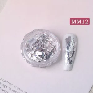 Aurora Opal Nail Glitter MM12 – frosty silver-white nail art flakes