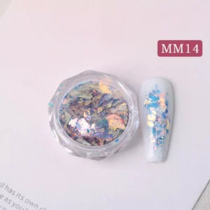 Aurora Opal Nail Glitter MM14 – purple gold multicolor foil flakes