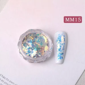 Aurora Opal Nail Glitter MM15 – light blue and yellow duochrome foil flakes