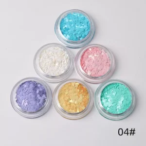 Iridescent candy glitter mix in multiple shapes labeled as 04#