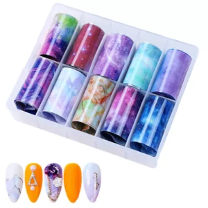 Galaxy Dream Nail Foil Set with vibrant nebula and abstract colors