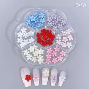 Matte resin 3D flower charms in multicolor shades for soft nail looks