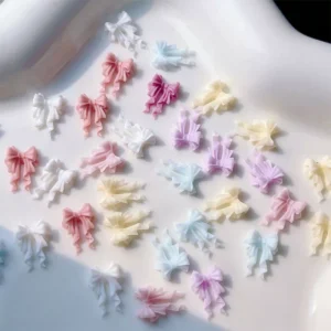 Variety of pastel ribbon bows in different angles and soft matte finish