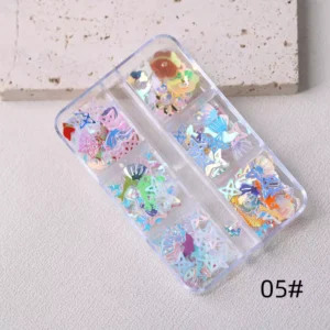 Star and marine-themed iridescent sequins for nail art