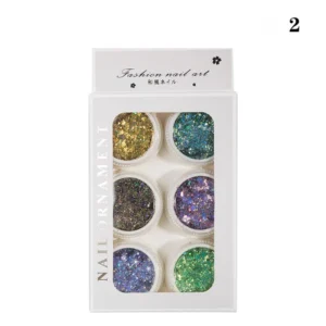 Party Nail Sequins set with silver, white, and champagne holographic glitters