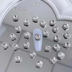 Small cushion-cut rhinestone nail decoration in clear white crystal finish