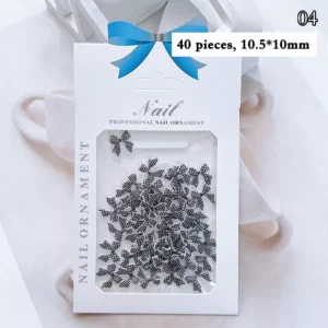 Mini gingham check bow nail charms, 40 pcs, 10.5x10mm