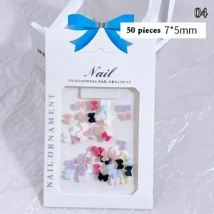 Flat-back resin nail bows in pastel colors, 7x5mm mini size, 50 pcs