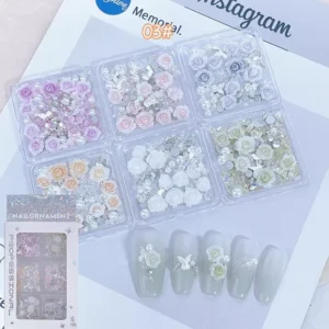 Nail decorations set 03# Mini Rose & Pearl Set with pastel roses and pearl glitter for soft nail designs