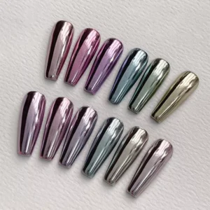 Mirror chrome nail powder with high-shine mirror chrome effect in multiple iridescent shades