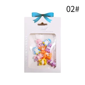 Multicolor nail charms with bears, penguins, and pigs in pastel resin
