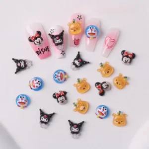 Mixed cartoon resin nail charms with characters like Doraemon and Mickey