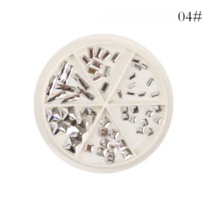Silver nail rhinestones in mixed shapes with reflective cut