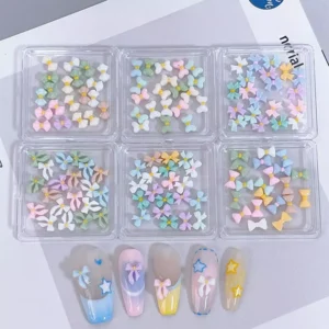 Assorted pastel resin bows with stars and petal details for cute manicures