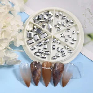 Mixed shape rhinestones including diamonds and rectangles in silver