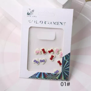 Mixed color 3D bow heart charms in retail nail ornament package (01#)